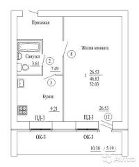 1-к квартира 52 м² на 2 этаже 3-этажного кирпичного дома Фото 2