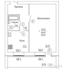 1-к квартира 52 м² на 2 этаже 3-этажного кирпичного дома Фото 2